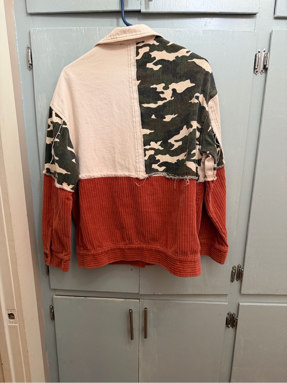 Distressed Colorblock Button-Down Shirt Jacket - Rust & Cream - Picture 2 of 2